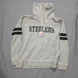 47 Brand Pittsburgh Steelers Women Funnel Neck Sweatshirt Grey Medium NFL Logo
